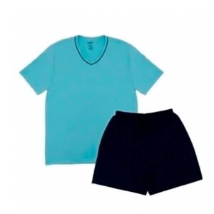 Pijama Masculino de Meia Manga com Shorts 100% Algodão Rei Malhas