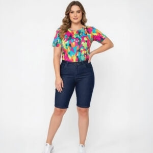 Bermuda Ciclista Jeans Plus Size com Cós na Cintura com Elastano Shyro's