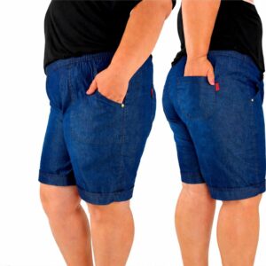 Bermuda Jeans Plus Size com Elástico na Cintura Via Lance